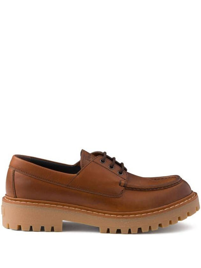 Logo Leather Loafers Cognac - PRADA - BALAAN 2