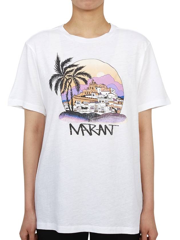 Zewel Print Cotton Short Sleeve T-Shirt White - ISABEL MARANT - BALAAN 4