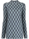 Geometric Print Long Sleeve T-shirt Blue - KENZO - BALAAN 1