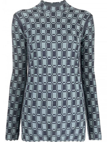 Geometric Print Long Sleeve T-shirt Blue - KENZO - BALAAN 1