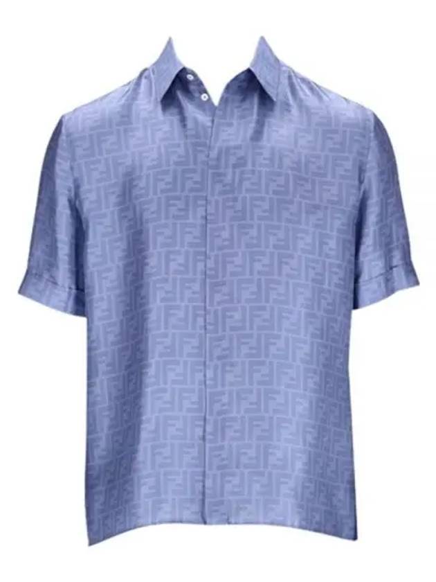 Men's FF Motif Silk Short Sleeve Shirt Blue - FENDI - BALAAN 2