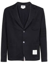 Men's 4 Bar Seesucker Loopback 4 Bar Sack Cardigan Navy - THOM BROWNE - BALAAN 3