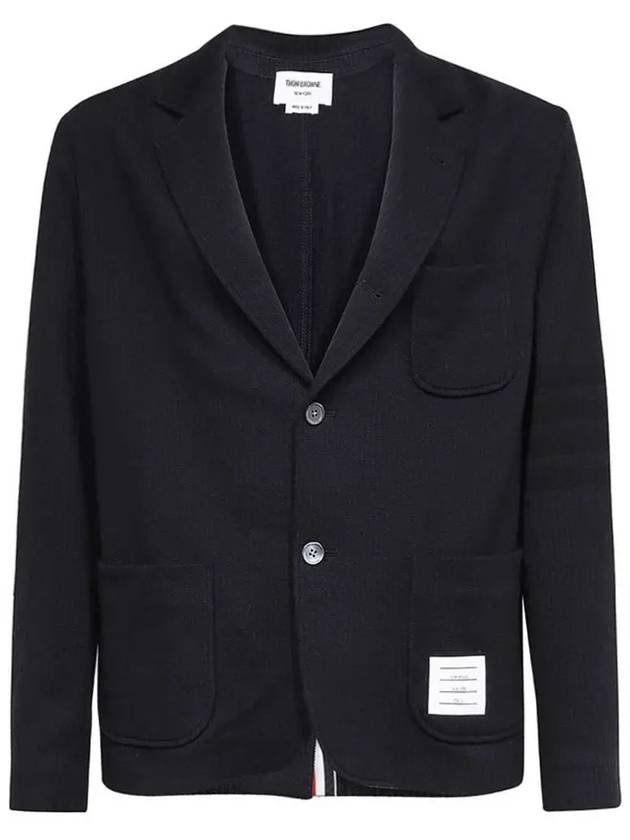 Men's 4 Bar Seesucker Loopback 4 Bar Sack Cardigan Navy - THOM BROWNE - BALAAN 3