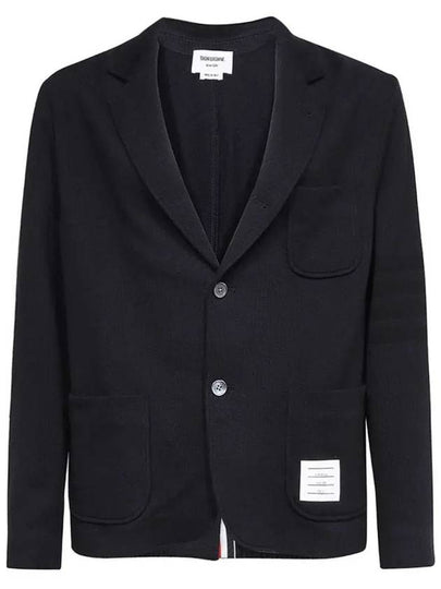 Men's 4 Bar Seesucker Loopback 4 Bar Sack Cardigan Navy - THOM BROWNE - BALAAN 2