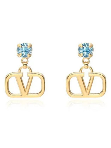 V Logo Crystal Drop Earrings Gold - VALENTINO - BALAAN 1