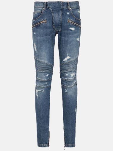 Light Blue Denim Biker Jeans DH1MG009DE57 6KD - BALMAIN - BALAAN 1