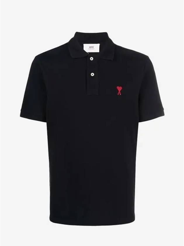 Men's Heart Logo Polo Short Sleeve T-Shirt Black BFHPL001760001 - AMI - BALAAN 1