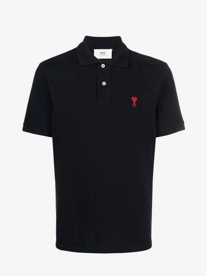 Small Heart Logo Polo Shirt Black - AMI - BALAAN 2