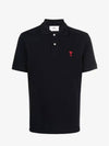 Men's Heart Logo Polo Short Sleeve T-Shirt Black BFHPL001760001 - AMI - BALAAN 1