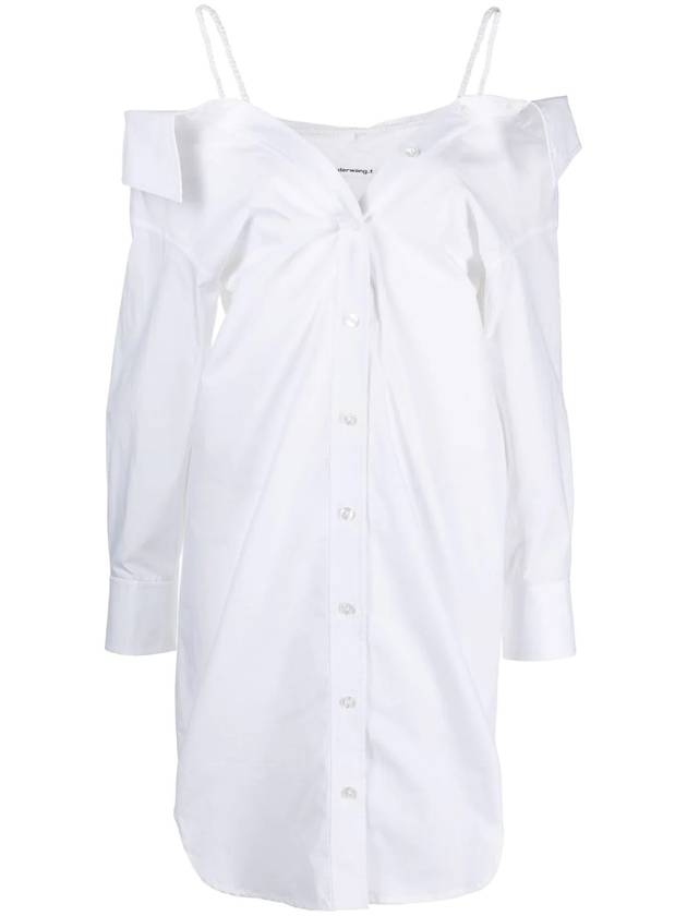 Women's Cold Shoulder Cotton Short Dress White - ALEXANDER WANG - BALAAN 1