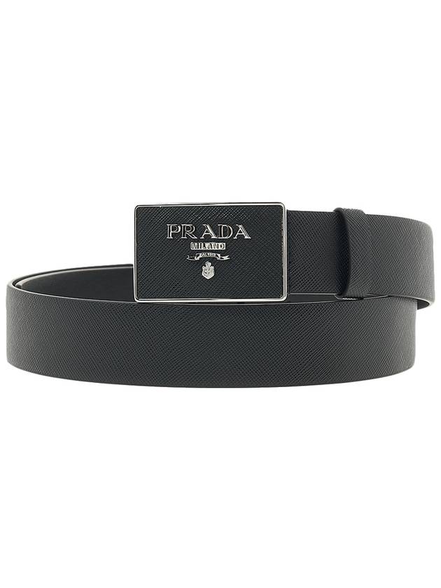 Metal Buckle Saffiano Leather Belt Black - PRADA - BALAAN 3