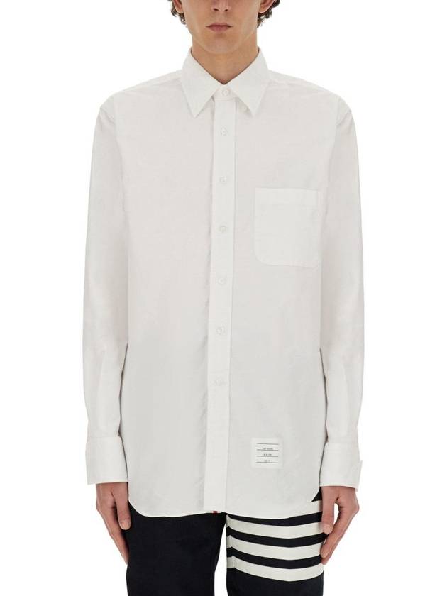 Men's Logo Patch Classic Cotton Long-Sleeve Shirt White - THOM BROWNE - BALAAN 2