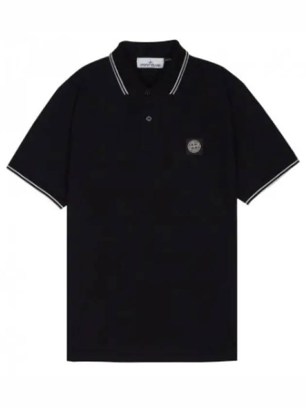 Stretch Cotton Pique Short Sleeve Polo Shirt Black - STONE ISLAND - BALAAN 2