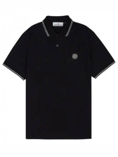 Stretch Cotton Pique Short Sleeve Polo Shirt Black - STONE ISLAND - BALAAN 2