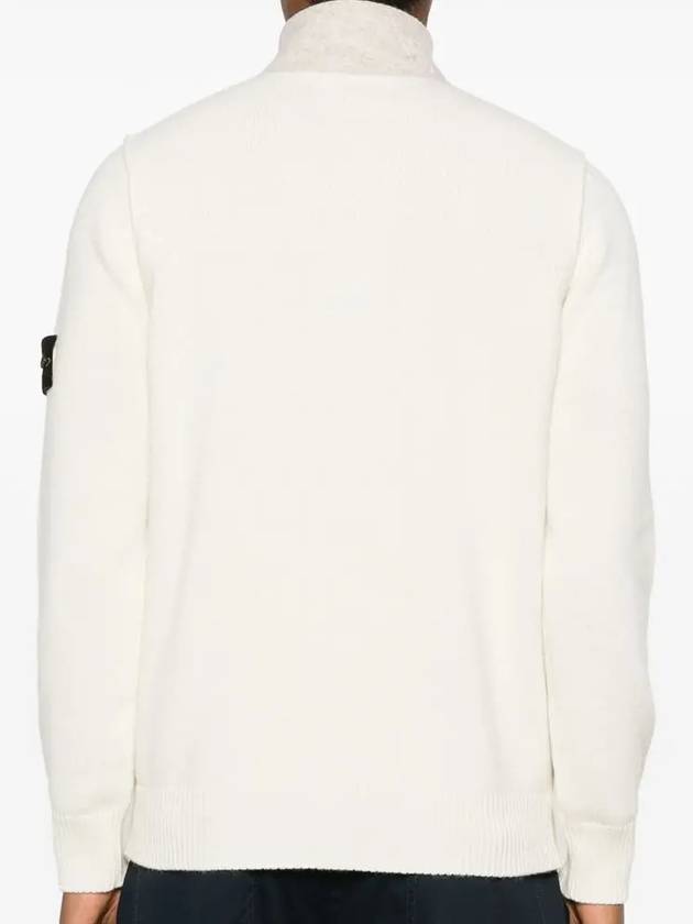 Wappen High Neck Button Up Wool Cardigan Beige - STONE ISLAND - BALAAN 5