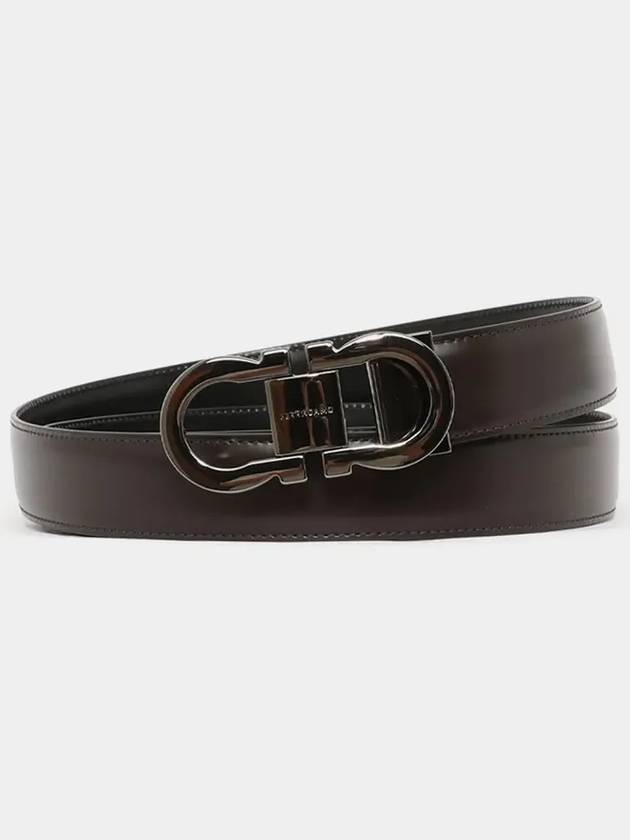 Gancini Reversible Leather Belt Black Dark Brown - SALVATORE FERRAGAMO - BALAAN 4