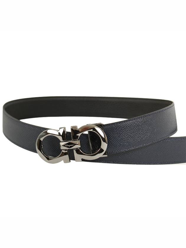 Silver Gancini Reversible Leather Belt Ultramarine Black - SALVATORE FERRAGAMO - BALAAN 7