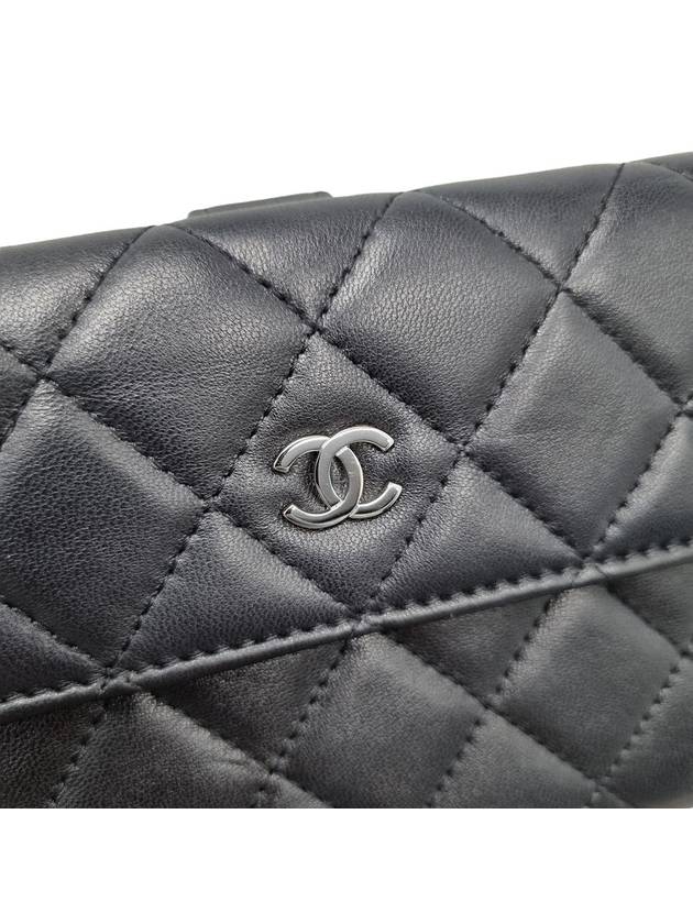 Women s Black Lambskin Classic Quilting Pattern Silver Logo Long Wallet - CHANEL - BALAAN 6