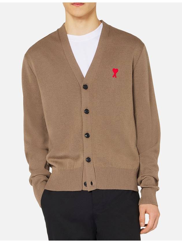 Small Heart Logo Wool Cardigan Beige - AMI - BALAAN 3