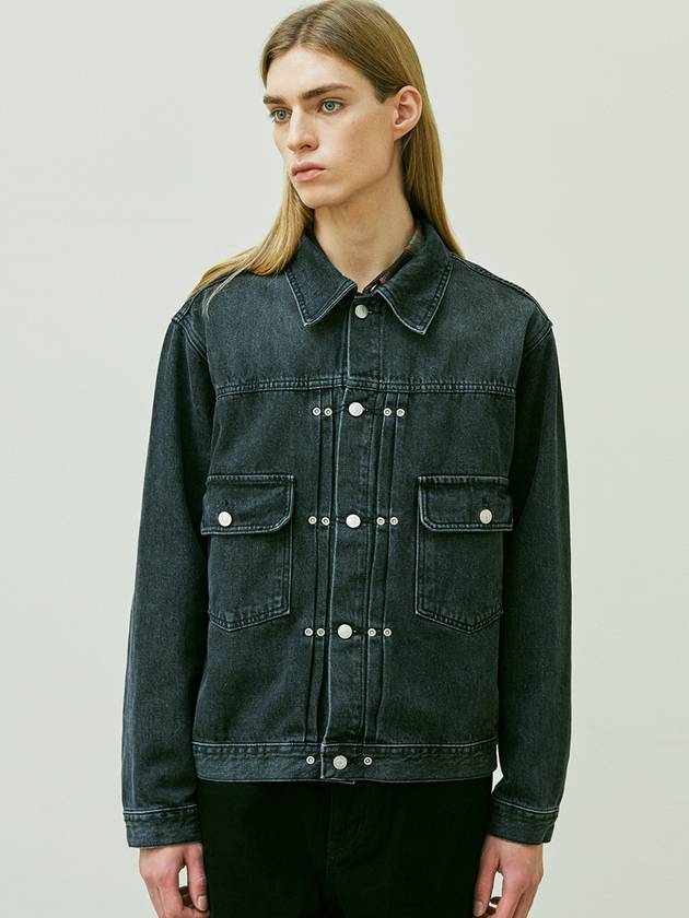 Rivet 2ND TYPE Washed Denim Trucker Jacket Black - KND - BALAAN 6