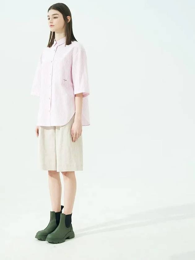 Yarn-Dyed Stripe Short Sleeve Shirt Pink - VOYONN - BALAAN 3