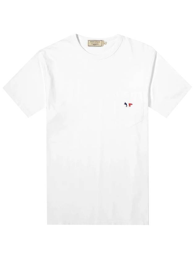 Tricolor Fox Patch Short Sleeve T-Shirt White - MAISON KITSUNE - BALAAN.