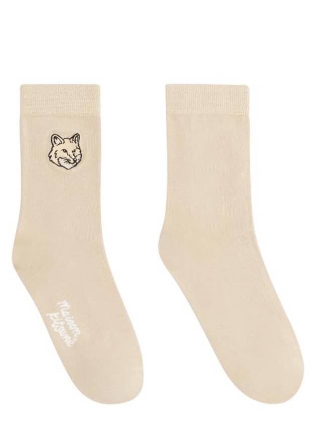 Fox Head Socks Beige - MAISON KITSUNE - BALAAN 1