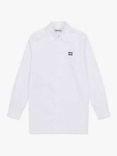 Chest Logo Populin Cotton Shirt White - MIU MIU - BALAAN 2