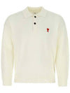 Small Heart Extra Fine Merino Wool Polo Shirt White - AMI - BALAAN 2