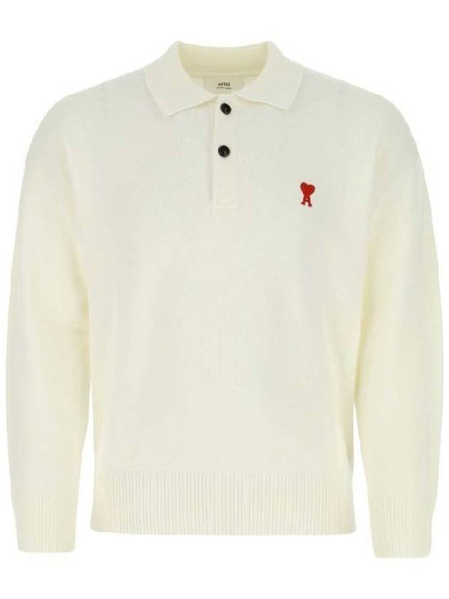 Men's Chest Heart Logo Wool PK Shirt White - AMI - BALAAN.