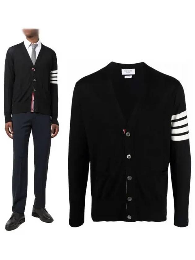 Men's Sustainable Classic Diagonal Wool Cardigan Black - THOM BROWNE - BALAAN 2