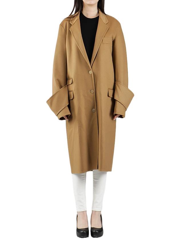 Women's Cuff Detail Single Coat Camel - LOEWE - BALAAN 1