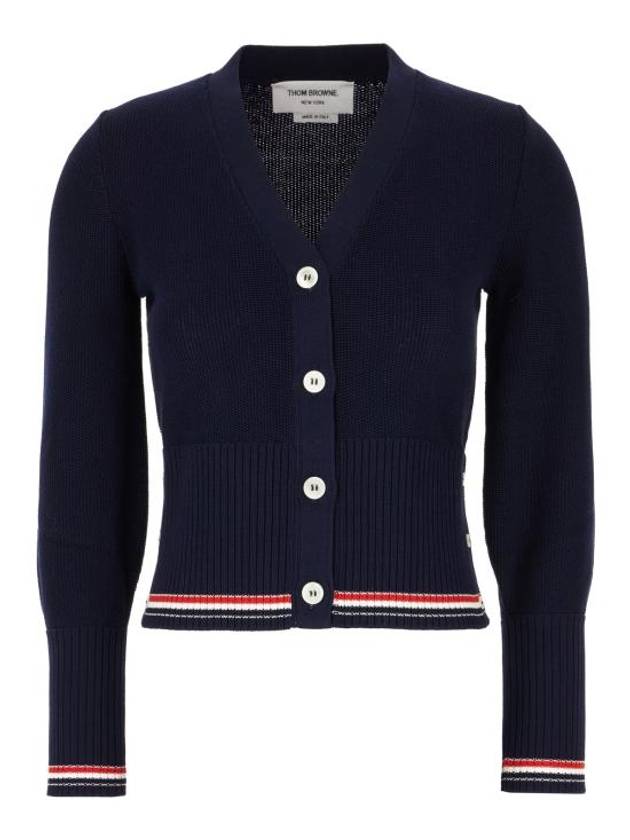 Classic Cotton V Neck Cardigan Navy - THOM BROWNE - BALAAN 2