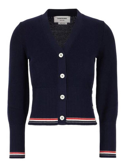 Classic Cotton V Neck Cardigan Navy - THOM BROWNE - BALAAN 2