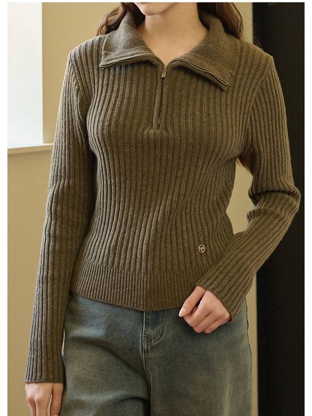 women's deft wool cash half zip-up knit top brown - MICANE - BALAAN 4