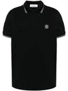 Stretch Cotton Pique Short Sleeve Polo Shirt Black - STONE ISLAND - BALAAN 2