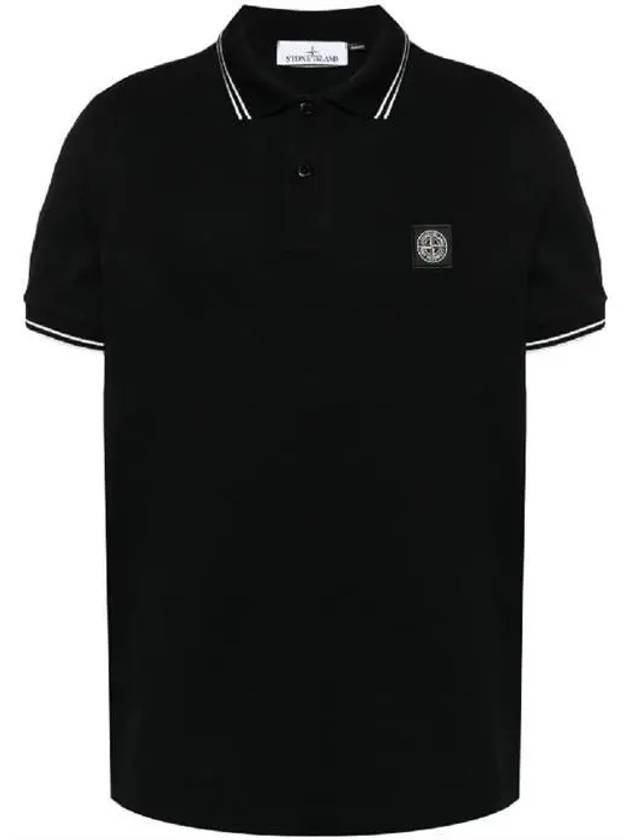 Stretch Cotton Pique Short Sleeve Polo Shirt Black - STONE ISLAND - BALAAN 2