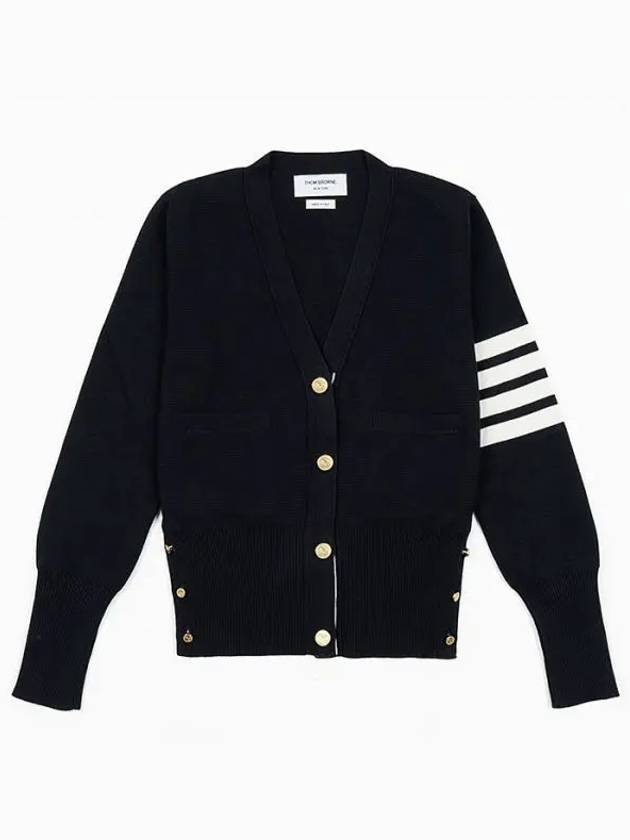 Cotton 4-Bar Milano Classic V-Neck Cardigan Navy - THOM BROWNE - BALAAN 2