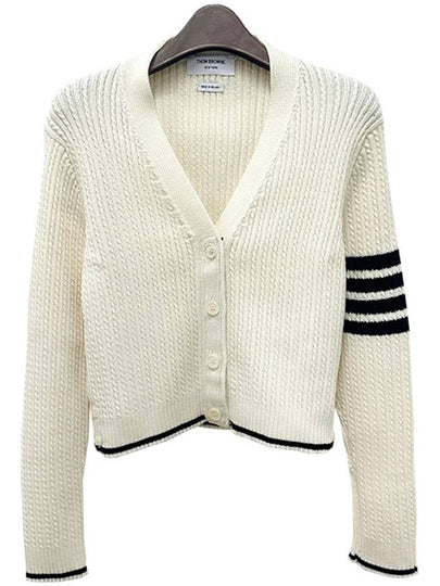 4 Bar Cable Wool Crop Cardigan Ivory - THOM BROWNE - BALAAN 2