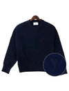 Small Heart Crewneck Cotton Wool Blend Knit Top Navy - AMI - BALAAN 2