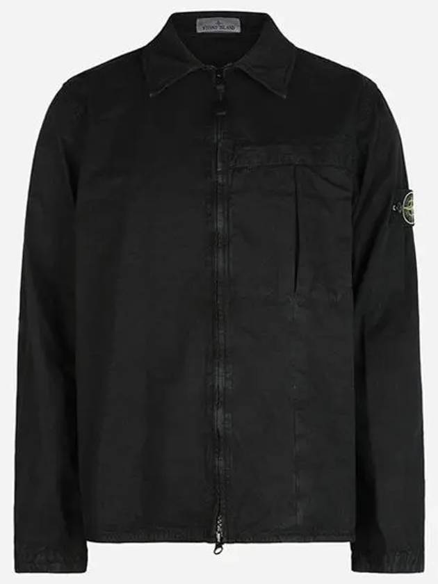 Organic Cotton Shirt Zip Up Jacket Black - STONE ISLAND - BALAAN 2