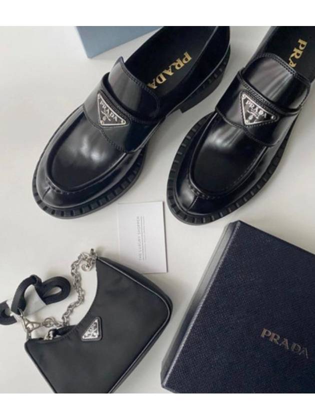 Triangle Logo Chocolate Brushed Leather Loafers Black - PRADA - BALAAN 3