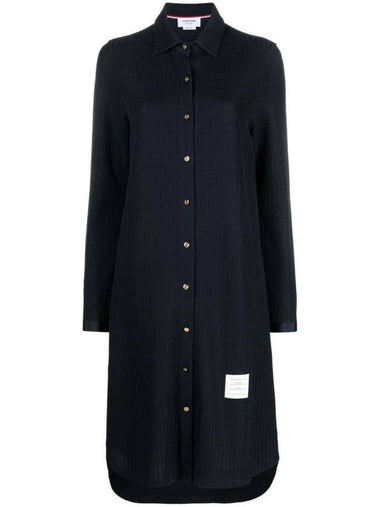 Cotton Shirt Mini Dress Navy - THOM BROWNE - BALAAN 1