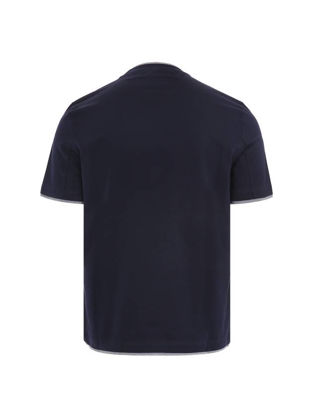 Cotton Short Sleeve T-Shirt Navy - BRUNELLO CUCINELLI - BALAAN 3