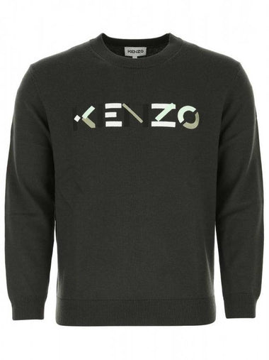 Embroidered Logo Wool Knit Top Dark Grey - KENZO - BALAAN 1