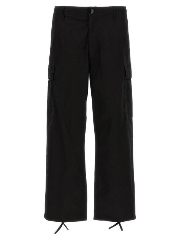 Paris Label Flap Pocket Workwear Cargo Cotton Straight Pants Black - KENZO - BALAAN 2