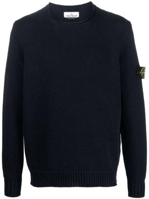 Cotton Badge Crew Neck Knit Top Navy - STONE ISLAND - BALAAN 1