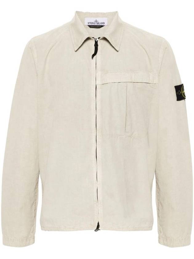 Organic Cotton Shirt Zip Up Jacket Beige - STONE ISLAND - BALAAN 1