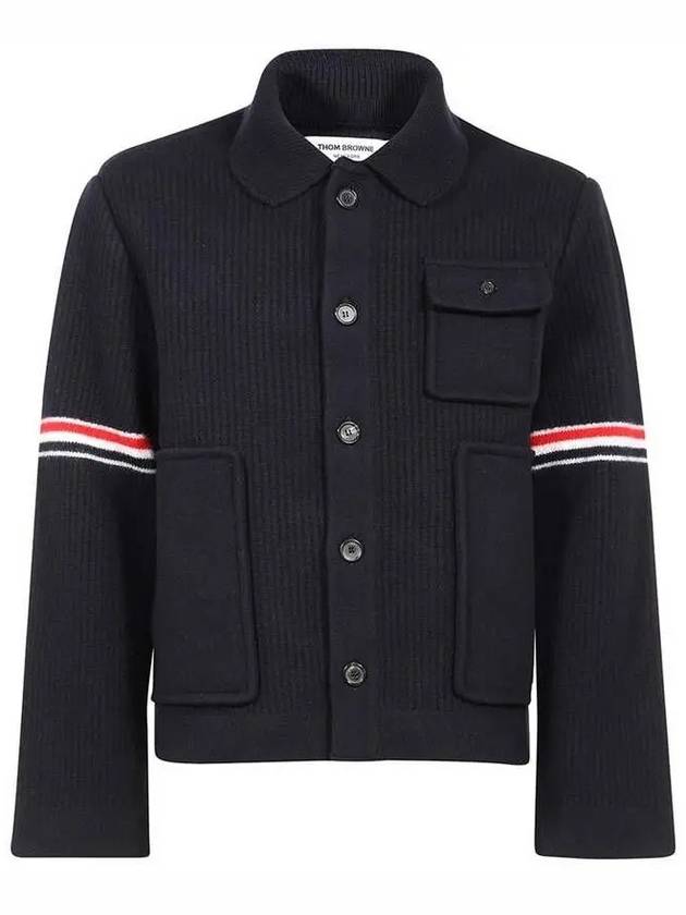 Men's Voile Wool Stripe Workman Jacket Navy - THOM BROWNE - BALAAN 2