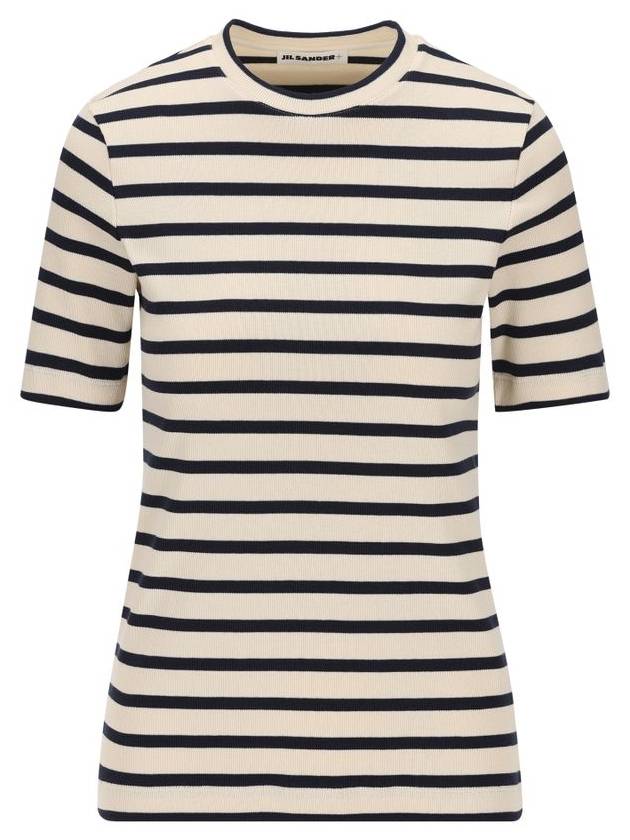 Striped Cotton Short Sleeve T-Shirt Navy Beige - JIL SANDER - BALAAN 2